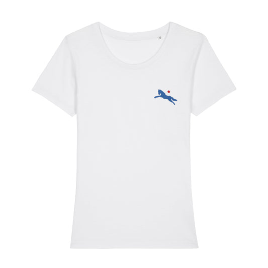 Jockey Club Blue And Red Embroidered Logo Women's Iconic Fitted T-Shirt