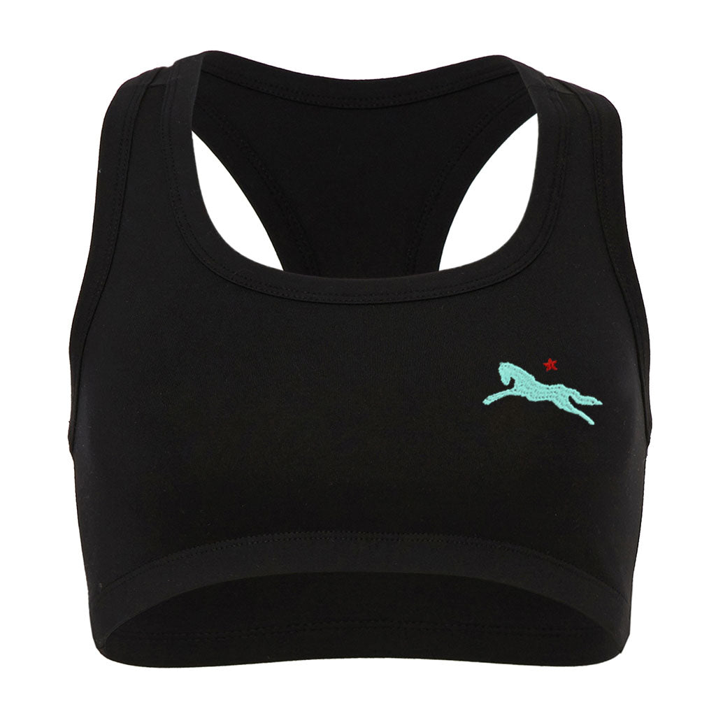 Jockey Club Tuquoise And Red Embroidered Logo Women's Sports Bra