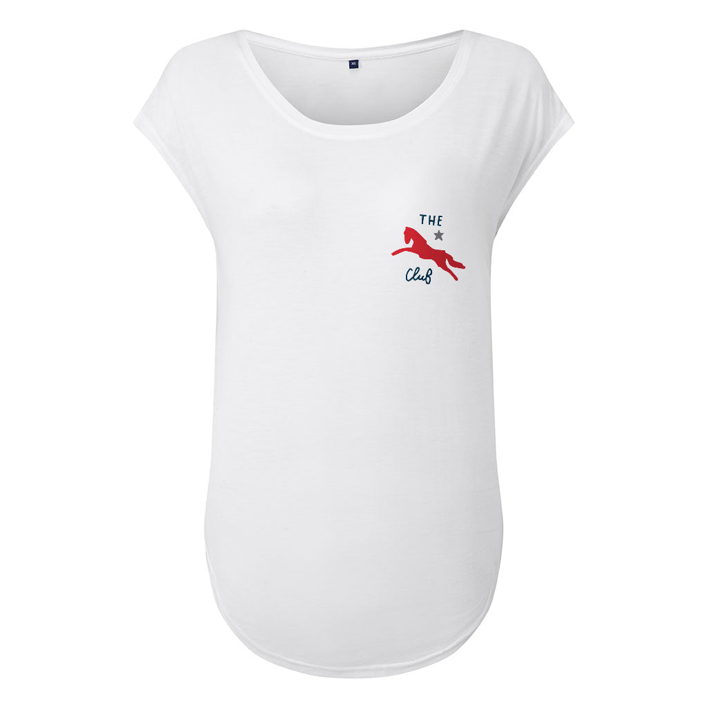 Jockey Club The Club Red Logo Women's Cap Sleeve Yoga T-Shirt-Jockey Club Salinas Ibiza Store