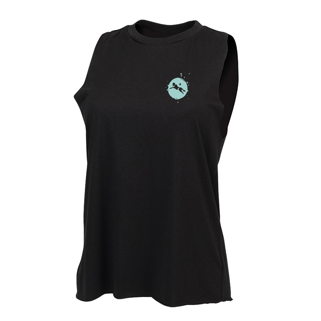 Jockey Club Logo Turquoise Splatter Front And Back Print Women's High Neck Vest