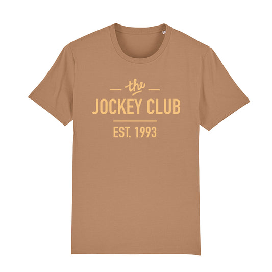 Jockey Club The Jockey Club Est 1993 Orange Text Men's Organic T-Shirt-Jockey Club Salinas Ibiza Store
